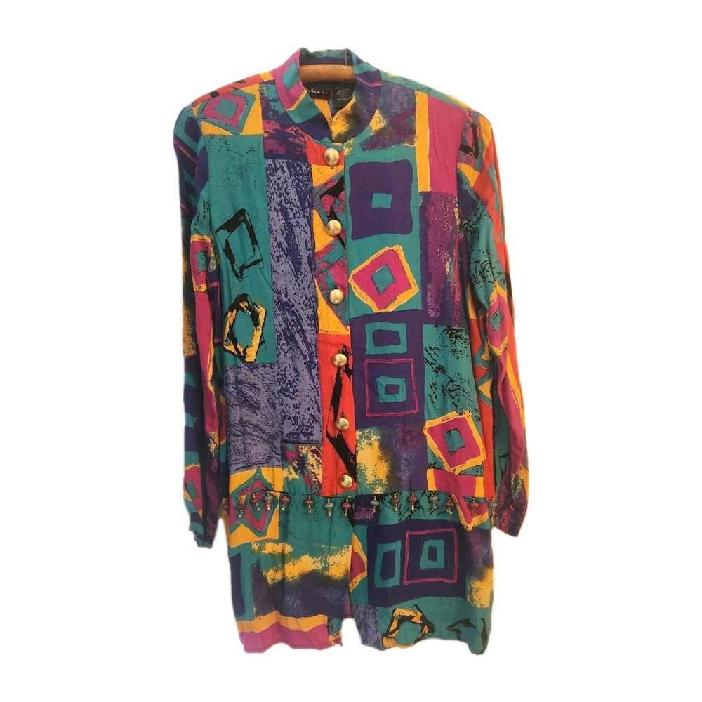 Vtg 90s Anthony Mark Hankins Colorful Abstract Art To Wear Blouse Shirt Sz 8
